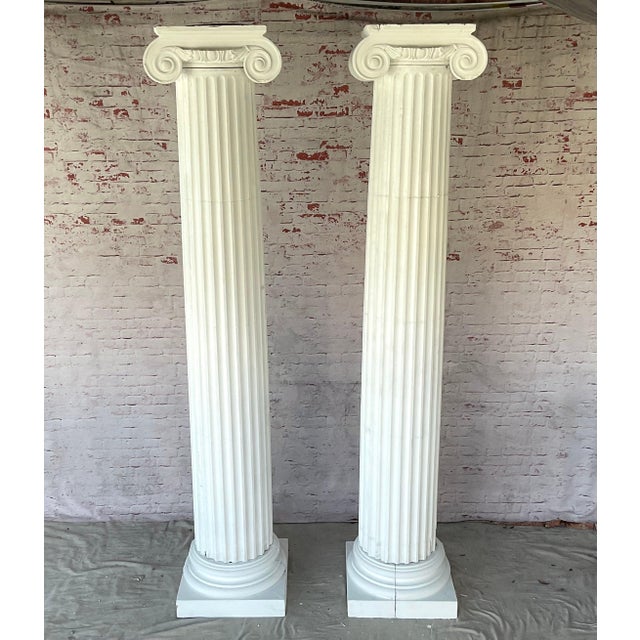 Wood Very Large 8 Ft Neoclassical Fluted White Carved Wood Architectural Columns, a Pair For Sale - Image 7 of 15