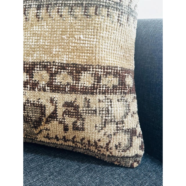 Vintage Turkish Isparta Rug Pillow Cover 16x16 – Geometric Wool Cushion Earthy Tones For Sale - Image 11 of 12