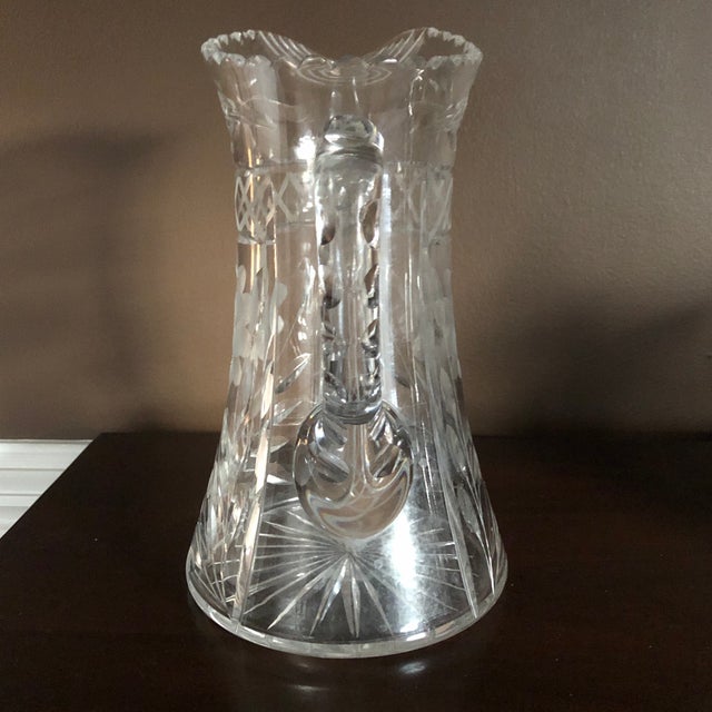 Vintage Etched Floral Daisy Cut Glass Crystal Pitcher Chairish