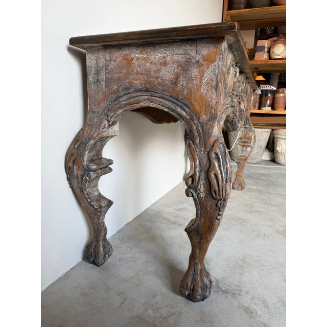 Vintage Italian Baroque Style Hand-Carved Wood Console Table With Paw Feet For Sale - Image 12 of 18