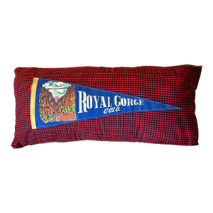 Colorado Royal Gorge Large Vintage Blue Pennant on New Woven Fabric Throw Pillow