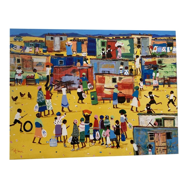 Contemporary South African Village Scene Acrylic Painting Chairish