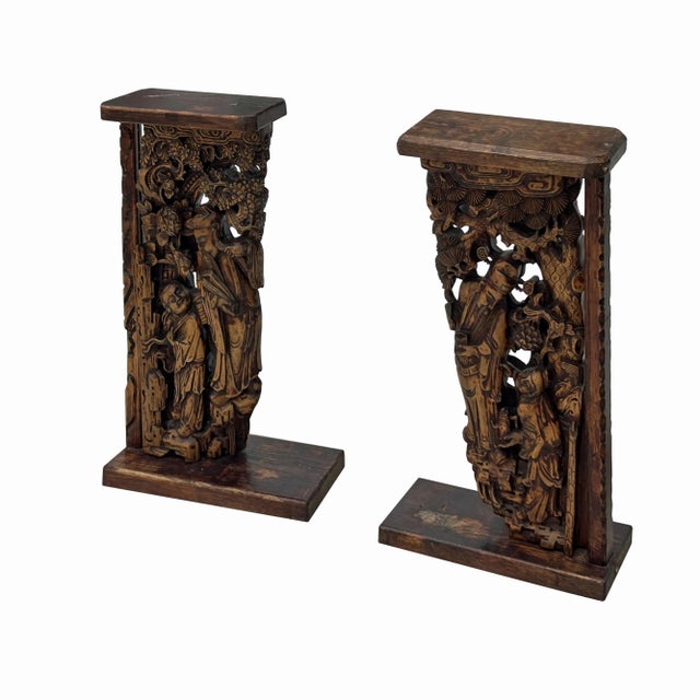 The Pair of Vintage Chinese Man and Kid Wood Carving Desktop Display Plaques is a delightful and culturally rich set of...
