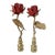 Pair of Vintage Italian Tole Rose and Leaf Finials in Bright Rose/Red With Patina Gold Gold by C. Damien Fox For Sale