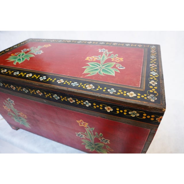 Folk Red Painted Chest With Floral Motifs For Sale - Image 17 of 17