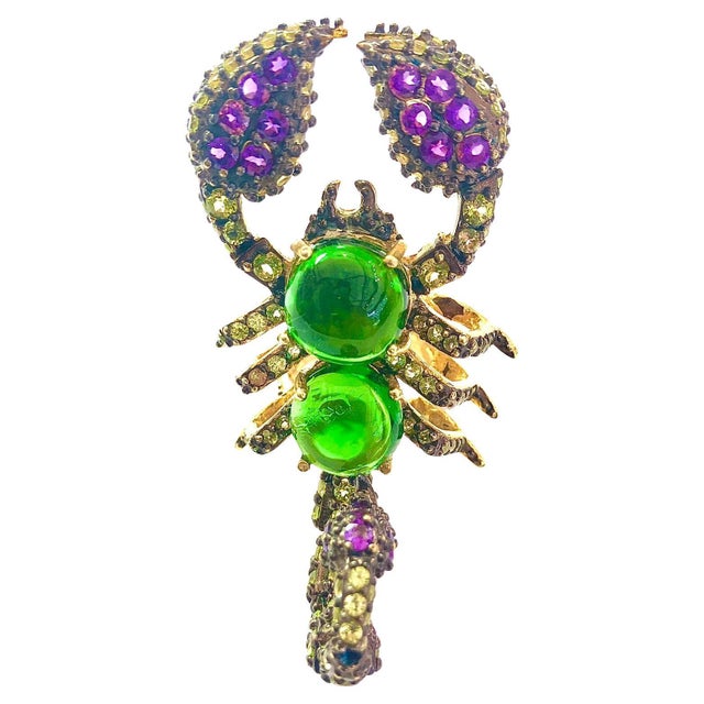 Bochic "Orient" Green Diopside, Sapphire & Peridot Ring Set 18K Gold&Silver For Sale - Image 15 of 18