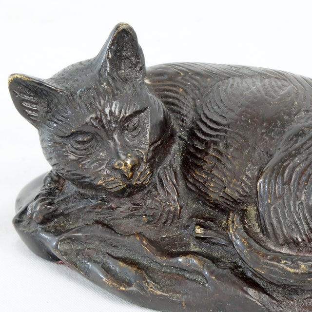 Figurative Vintage Cat Bronze Sculpture or Paperweight For Sale - Image 3 of 7
