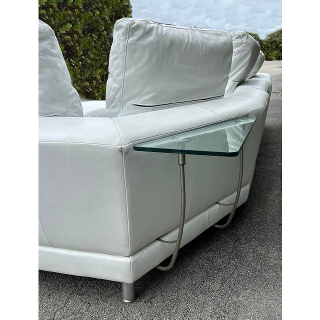 Rolf Benz Leather Sectional Sofa and Ottoman With Glass Attached Side Table For Sale In Miami - Image 6 of 16