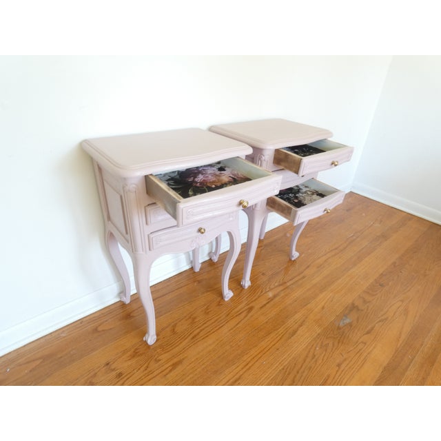 Wood French Provincial Bedside Tables Painted Antique Rose For Sale - Image 7 of 10