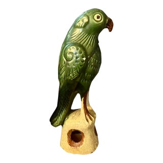 Green Glazed Majolica Terra Cotta Roof Tile / Finial Parrot For Sale