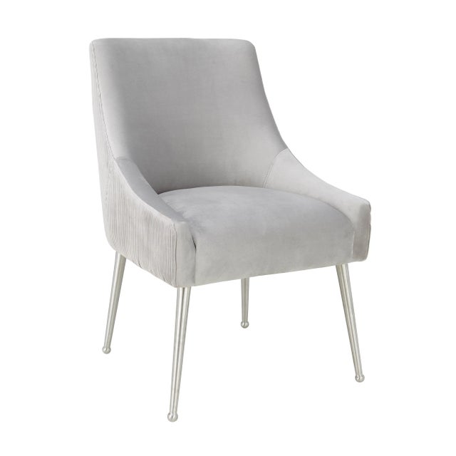 Beatrix Pleated Light Grey Velvet Side Chair with Silver Legs For Sale - Image 9 of 9