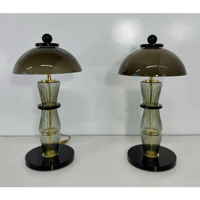 Murano Glass Table Lamps in Smoked Grey and Black Glass and Brass, 2000s, Set of 2 For Sale - Image 10 of 16