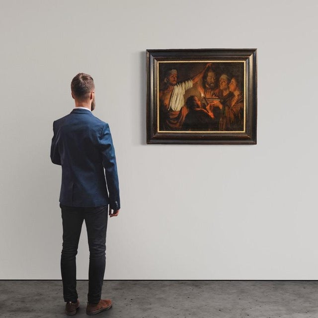 A refined flemish painting from the first half of the 19th century. Oil on canvas artwork depicting salome with the head...