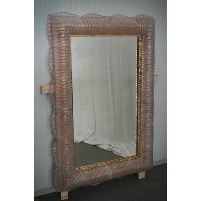 Illuminated Pink Murano Glass and Brass Wall Mirror, 2000s For Sale - Image 9 of 13