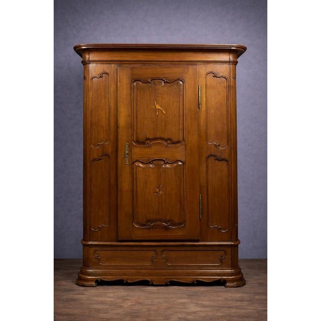 Brown Antique Louis XIV Style Cherrywood and Marquetry Wardrobe For Sale - Image 8 of 8