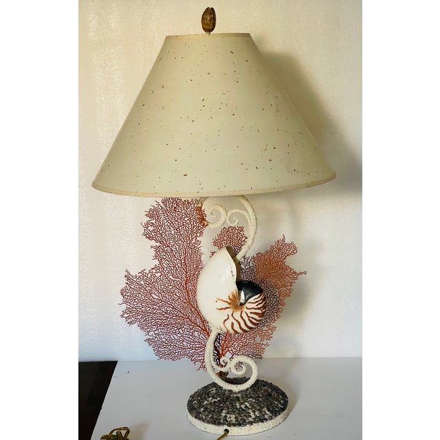 Shell 1960s Impressive Coastal Pair Sea Shell W Sea Fans Lamps For Sale - Image 7 of 8