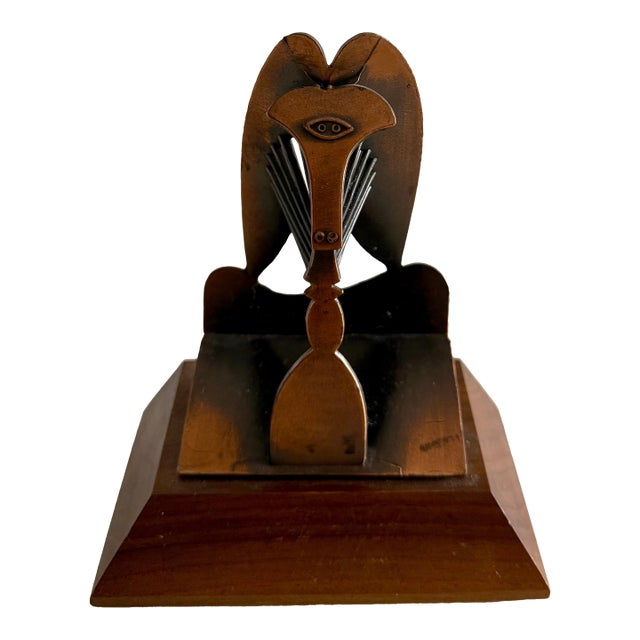 (After) Pablo Picasso, Vintage 1970 Modernist Chicago Picasso Souvenir Cubist Sculpture Head Metal For Sale