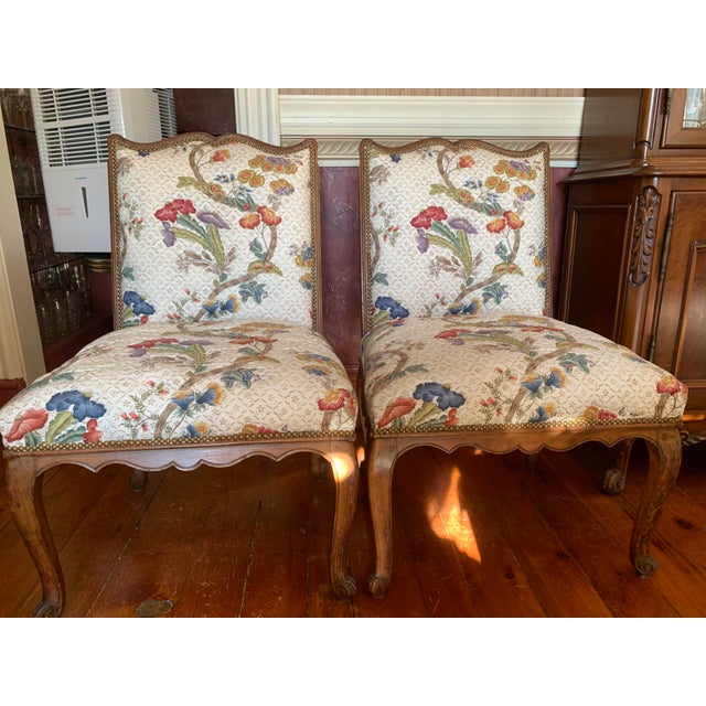 Pair of beautiful newly upholstered Designer upholstery chairs . Will go great in any style setting home