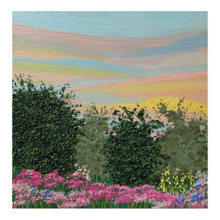 Morning Meadow Acrylic Painting Sunrise Landscape 8"x8" Original Signed Artwork For Sale