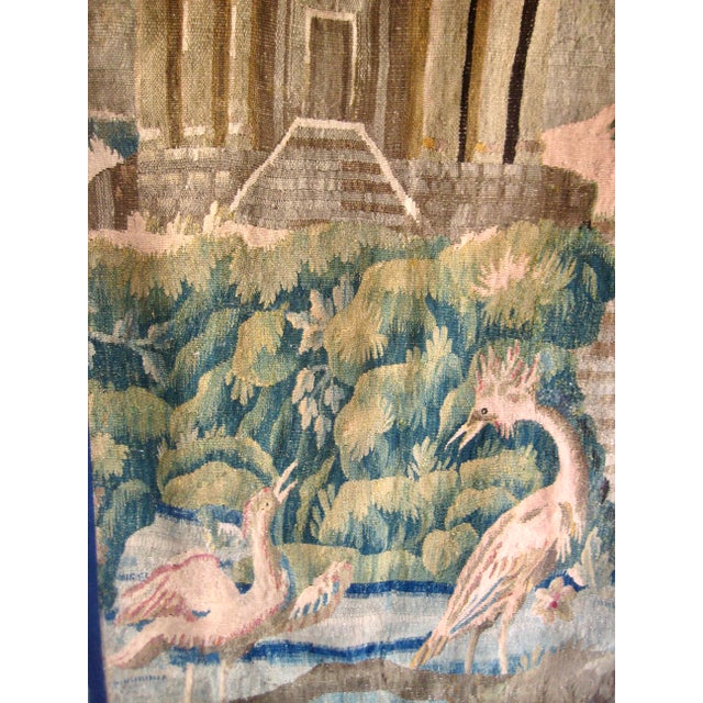 Textile French Aubusson Chinoiserie Verdure Tapestry Pagoda and Three Birds 18 Century For Sale - Image 7 of 13