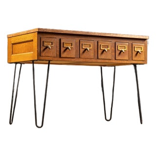 Mid-Century Danish Six-Drawer Card Catalog on Hairpin Legs For Sale