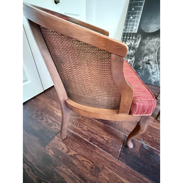 Textile Mid-Century Hollywood Regency Hammary Cane Barrel-Back Chairs - A Pair For Sale - Image 7 of 12