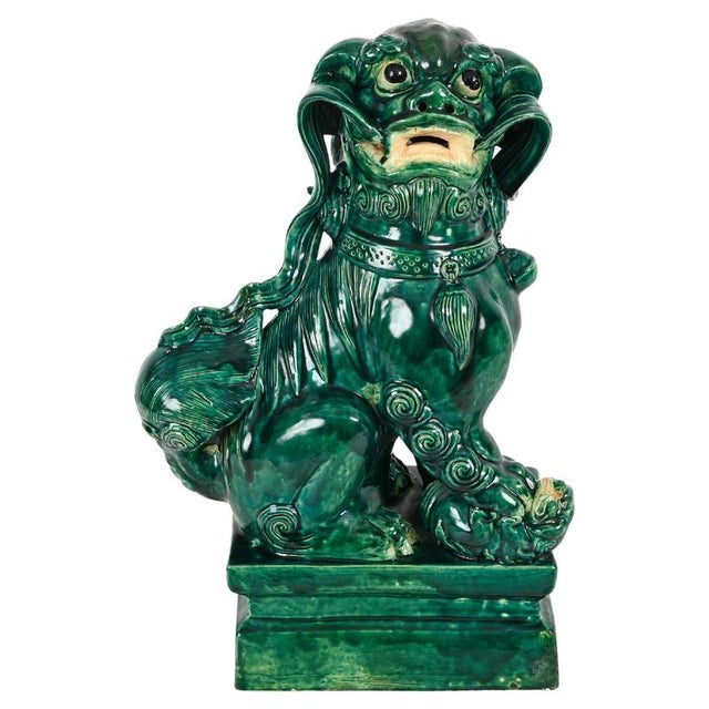 Large Antique Chinese Glazed Green Ceramic Lion Foo Dog, Early 20th Century For Sale - Image 16 of 16