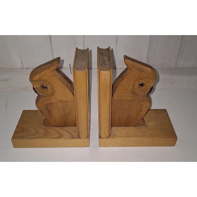 Mid-Century Owl Bookends in Ash Wood, 1950s, Set of 2 For Sale - Image 4 of 5