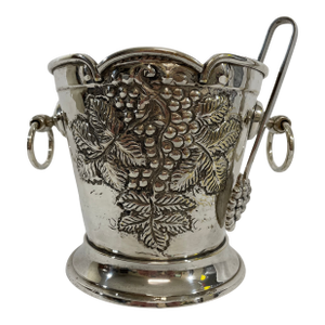 1970s Italian Silverplated Grape Motif Ice Bucket With Drain and Tongs