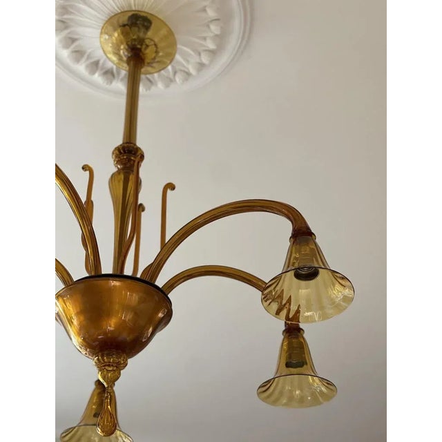 Murano Chandelier 5-Armed in Amber, 1970s For Sale - Image 4 of 7