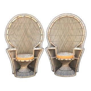 Vintage Rattan Peacock Chairs a Pair For Sale
