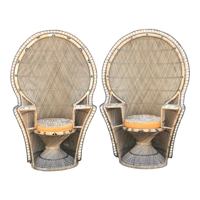 Vintage Rattan Peacock Chairs a Pair For Sale