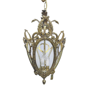 Vintage Bronze Lantern With Etched Glass Panels