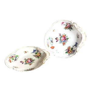 Antique Royal Crown Derby Porcelain Gold Gilded Floral Shell Dishes- Set of 2