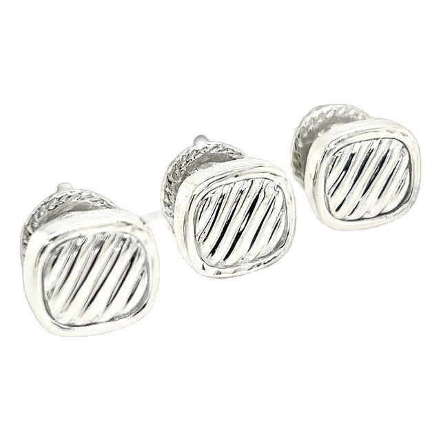 1990s David Yurman Estate Pc Tuxedo Button Set Sterling Silver, 3 Pieces For Sale