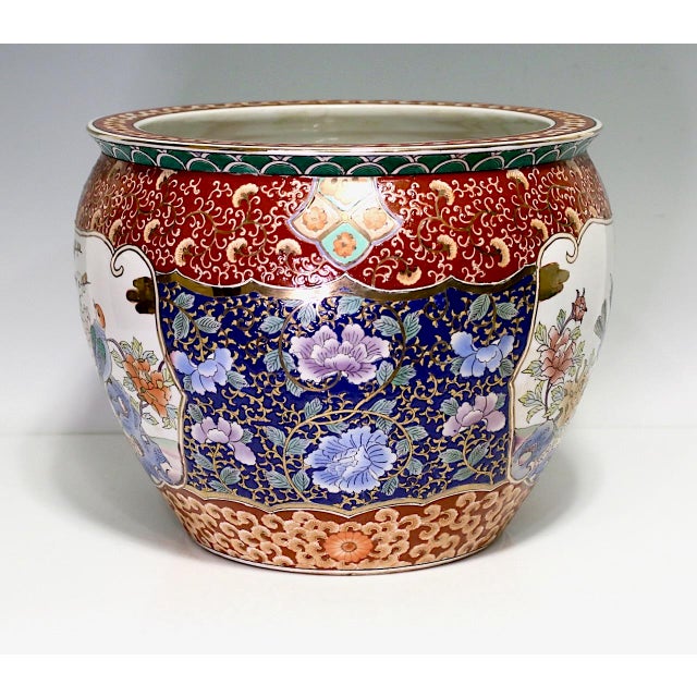 Large Chinese Export White Porcelain "Fish Bowl" Planter With Prunus, Birds and Flowers Chairish