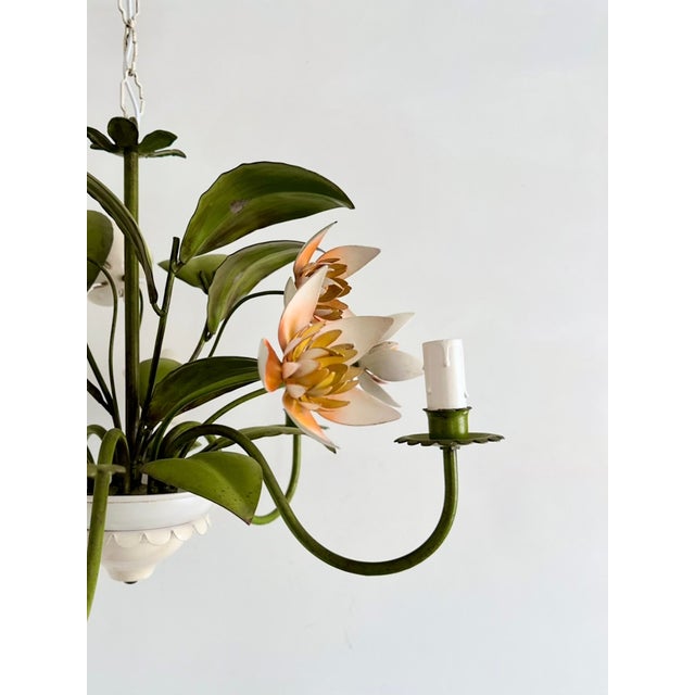Vintage French Painted Tole 5-Light Water Lily Chandelier, 1960s For Sale - Image 13 of 18