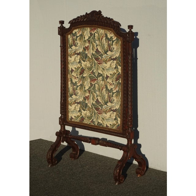 Vintage French Provincially Carved W Floral Tapestry Fireplace Screen Decor For Sale - Image 11 of 11