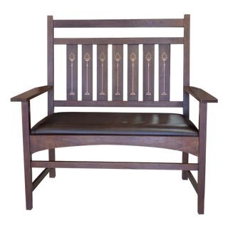 Stickley Harvey Cherry Wood Ellis Inlaid Settee For Sale
