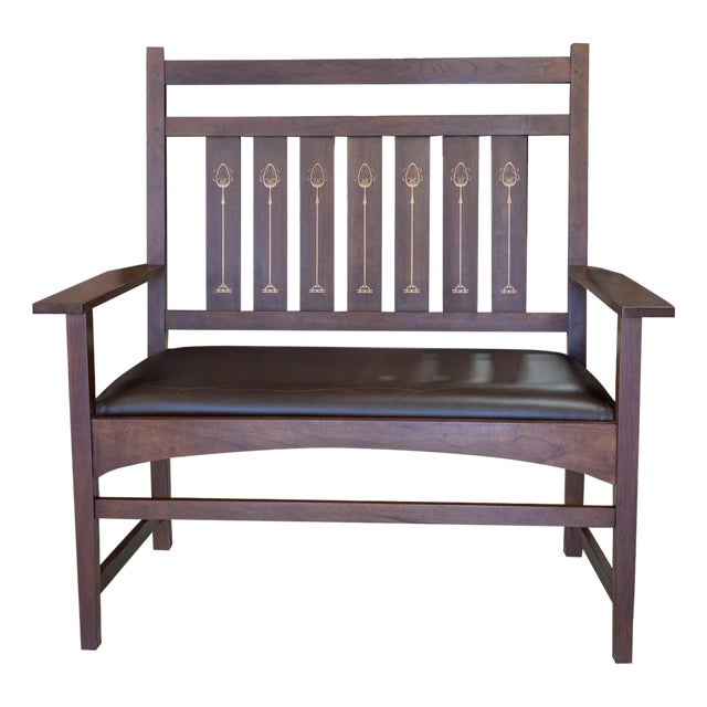 Stickley Harvey Cherry Wood Ellis Inlaid Settee For Sale