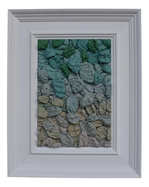 María Magán, Wall Mounted Sculpture with Mint Green Chewing Gum Forms, 2022, Wood