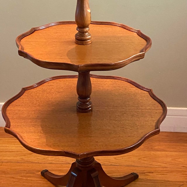 Wood Mahogany Three-Tier 4 Leg Pie-Crust Dumbwaiter/ Parlor Table For Sale - Image 7 of 10