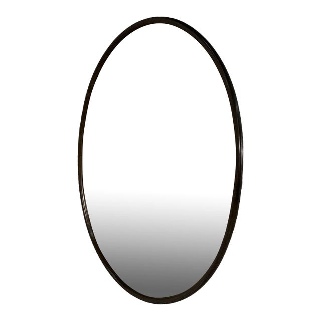 Vintage Italian Oval Wood Wall Mirror With Smoked Glass 1980s For Sale