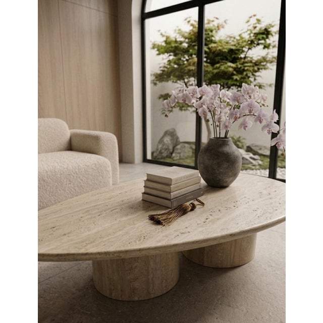 Contemporary Oval Table in Roman Travertine Marble by Andrea Grasso For Sale - Image 3 of 8