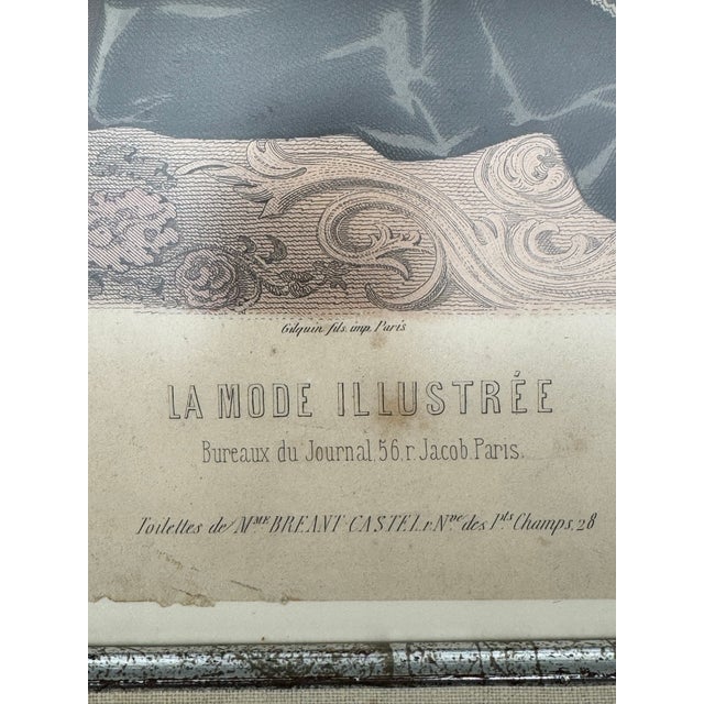 19th Century 1869 Hand-Colored French Fashion Plate From La Mode Illustrée, Framed For Sale - Image 5 of 11