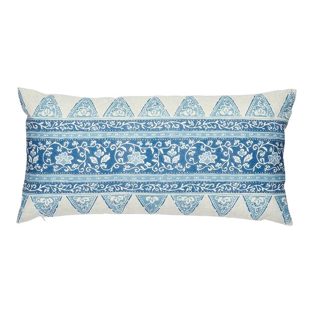 Schumacher x Mark D. Sikes Foxglove Indoor/Outdoor 27" Lumbar Pillow in Indigo For Sale