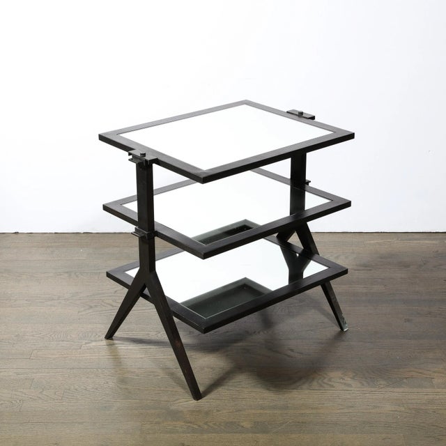 1990s Modernist Solid Bronze Three Tier Occasional Table With Mirrored Glass Shelves For Sale - Image 10 of 13