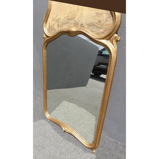 Vintage Trumeau Wall Mantle Mirror Made in Italy Picture of Boats in Harbor For Sale In Los Angeles - Image 6 of 13