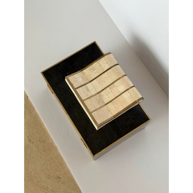 Stone 1980s Vintage Maitland Smith Tessellated Black & Beige Stone Brass Rectangular Box For Sale - Image 7 of 10