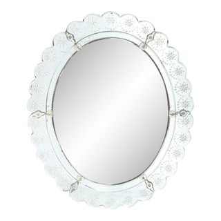 Mid-Century Modernist Scallop Design Reverse-Etched & Beveled Mirror For Sale